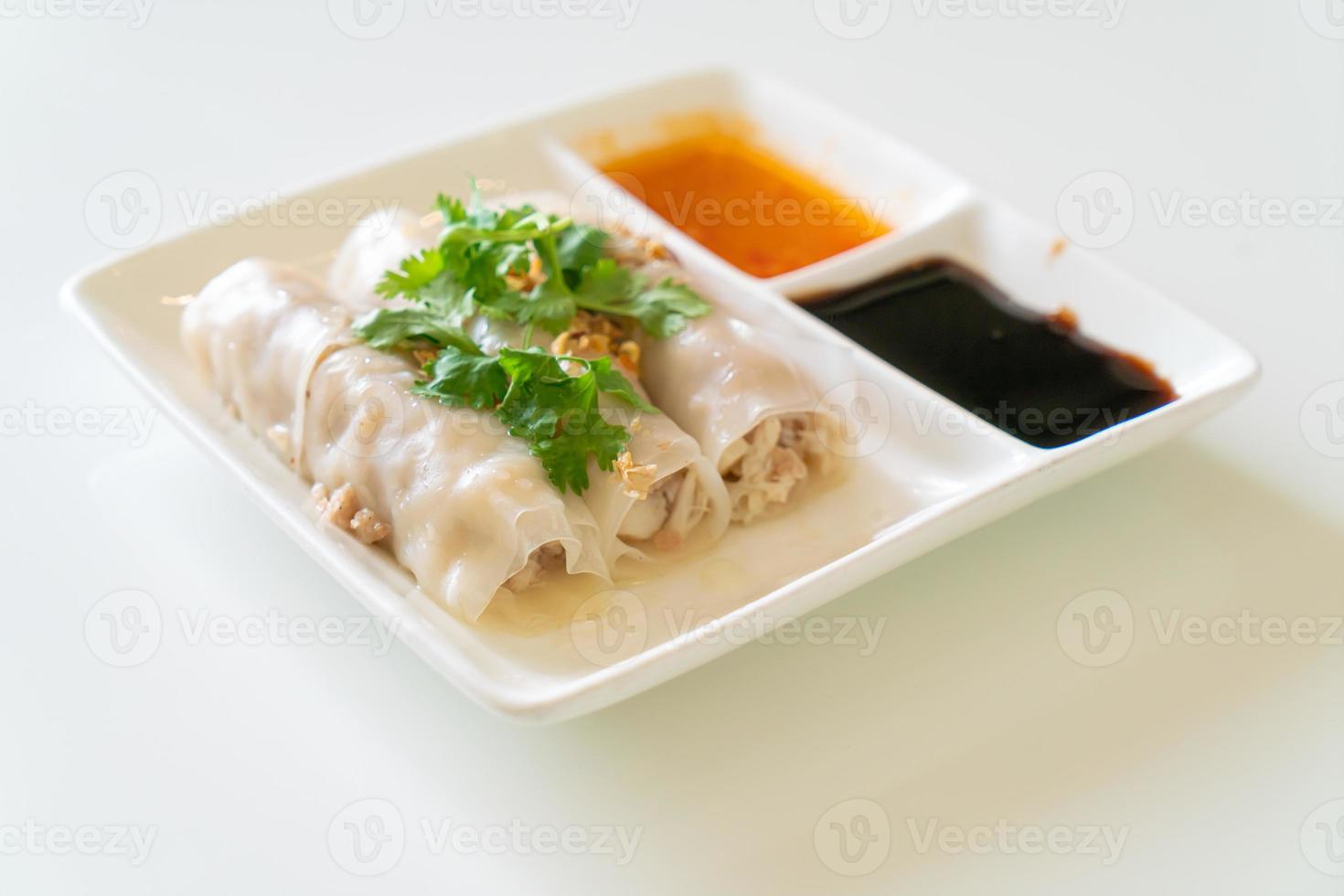 Chinese Steamed Rice Noodle Rolls With Crab photo