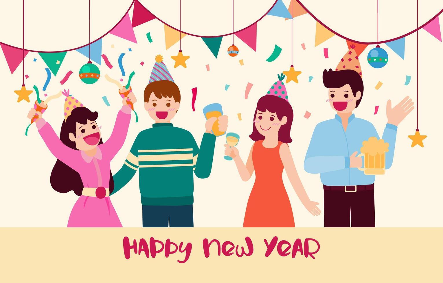 Happy New Year party Poster or banner with  gift box icons vector