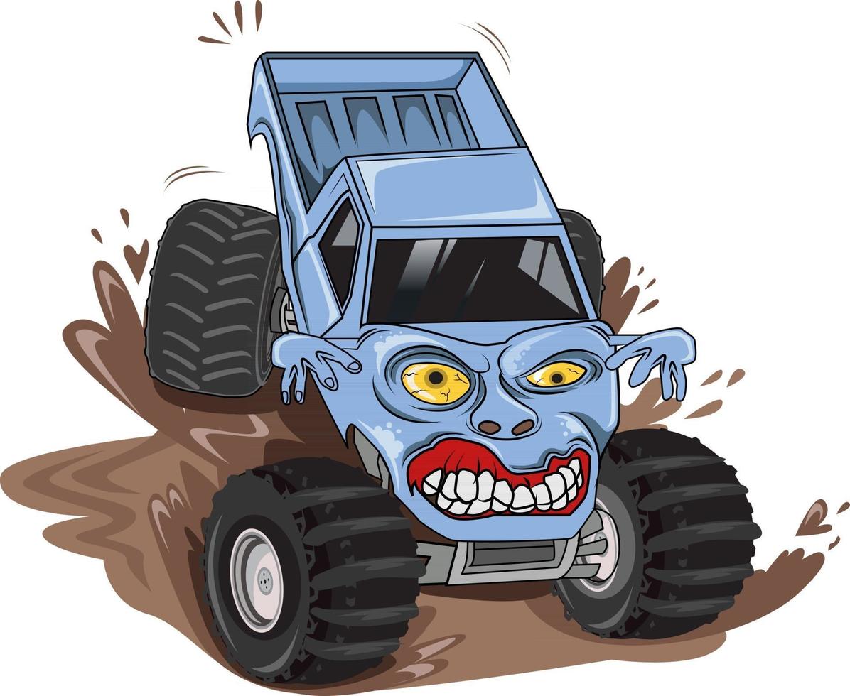 ugly monster truck jumping car illustration vector