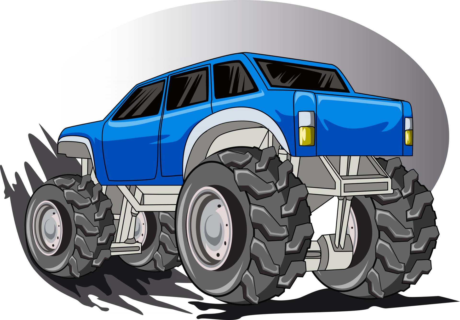 Cute blue monster truck cartoon illustration