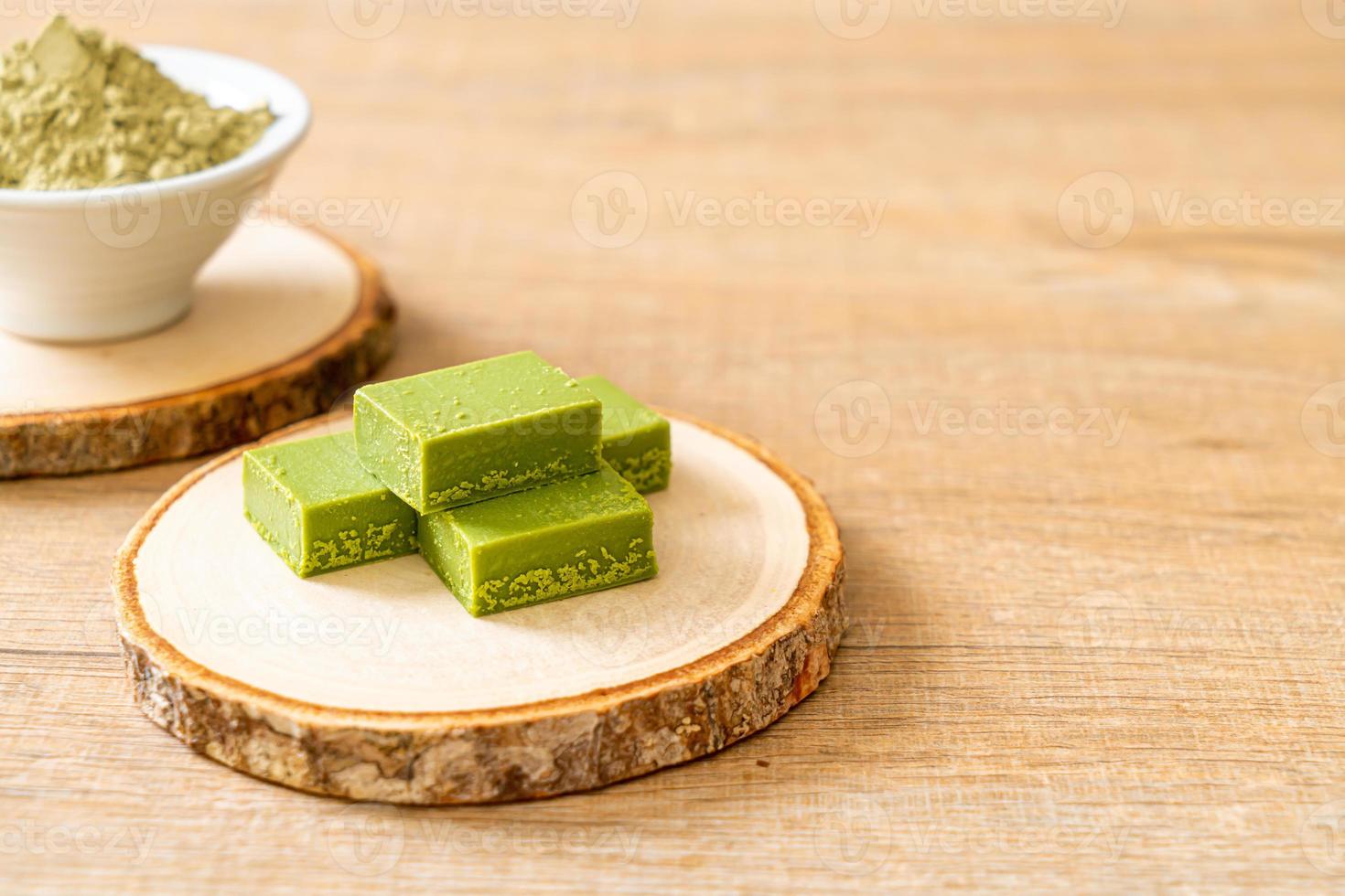 Fresh and soft matcha green tea chocolate with matcha green tea powder photo