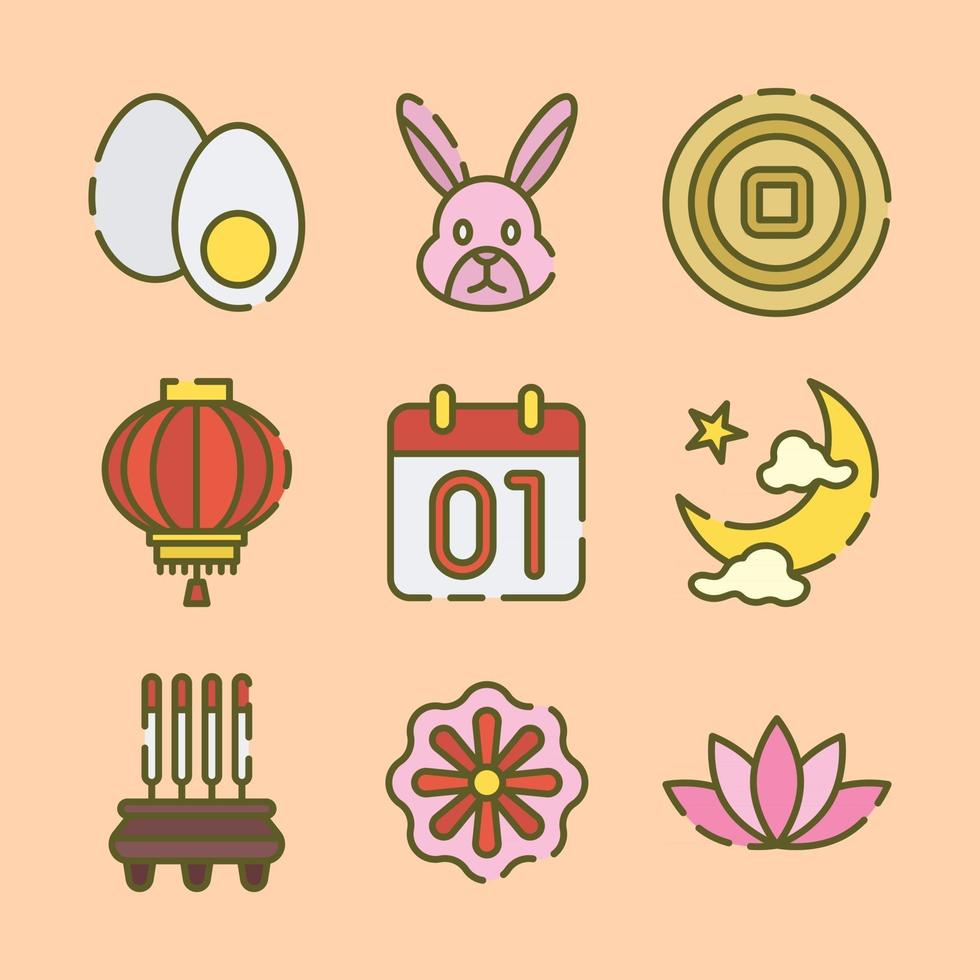 Set of Icons of Mid-Autumn Festival vector