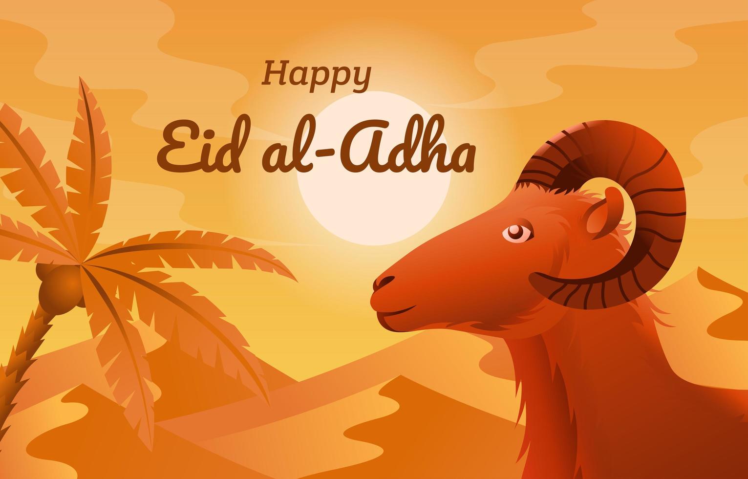 Eid Al Adha Day with Goat and Desert Background vector