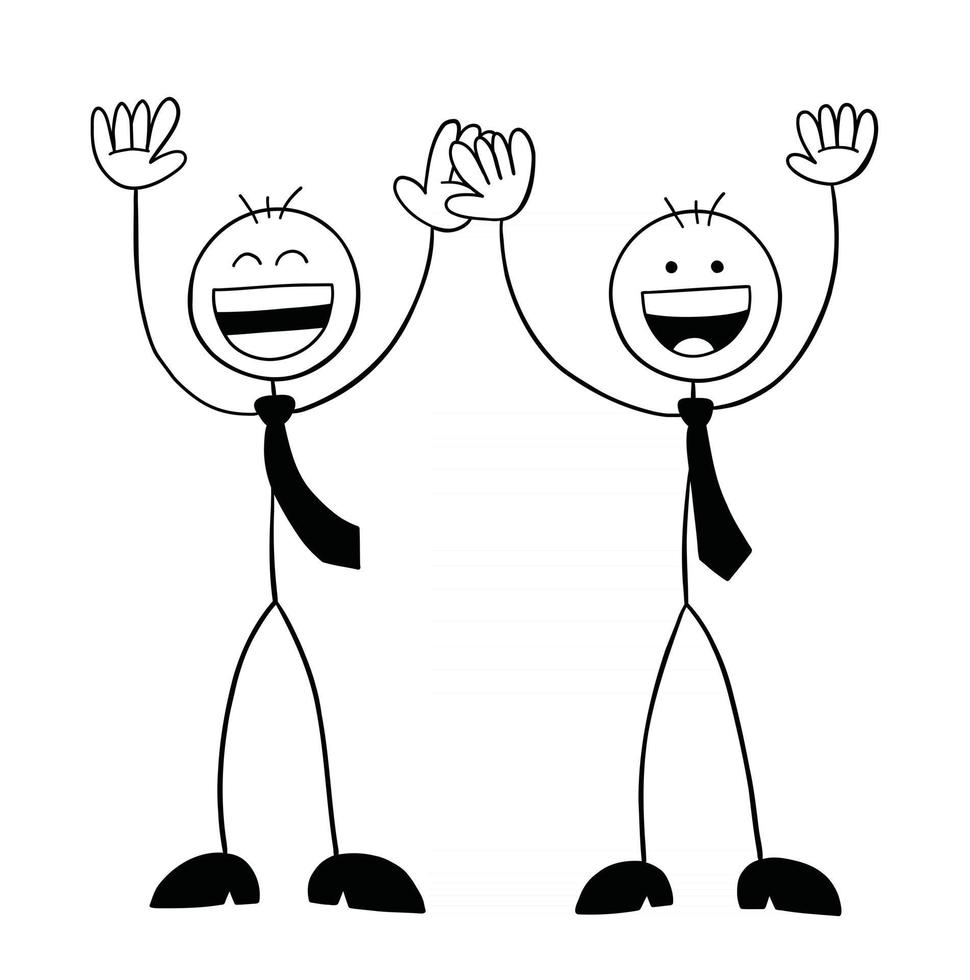 Stickman Businessman Characters Raise Their Hands Up and They are Very Happy Vector Cartoon Illustration