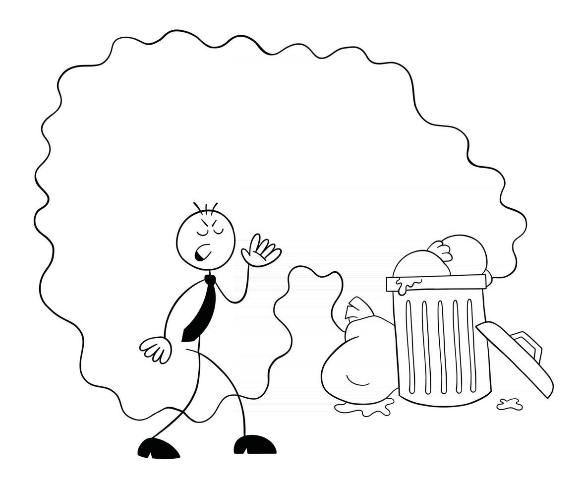 Stickman Businessman Character Disgusted By the Smell of Garbage Vector Cartoon Illustration