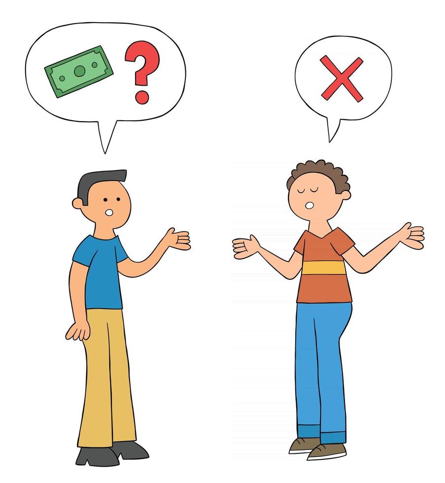Cartoon Man Asks His Friend For a Loan But His Friend Says He has No Money Vector Illustration
