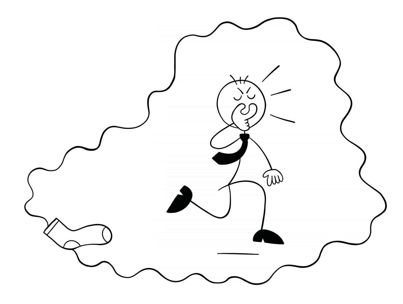 El personaje de stickman empresario se cubre la nariz del desagradable olor de los calcetines y se escapa ilustración de dibujos animados vectoriales vector