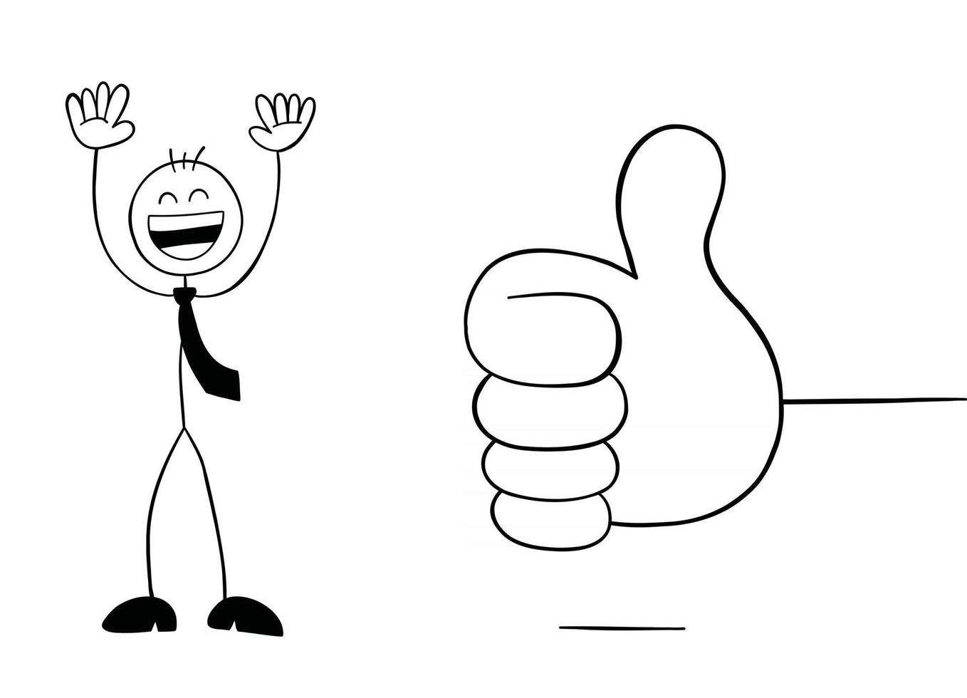 Giving Thumbs Up and Stickman Businessman Character Very Happy Vector Cartoon Illustration