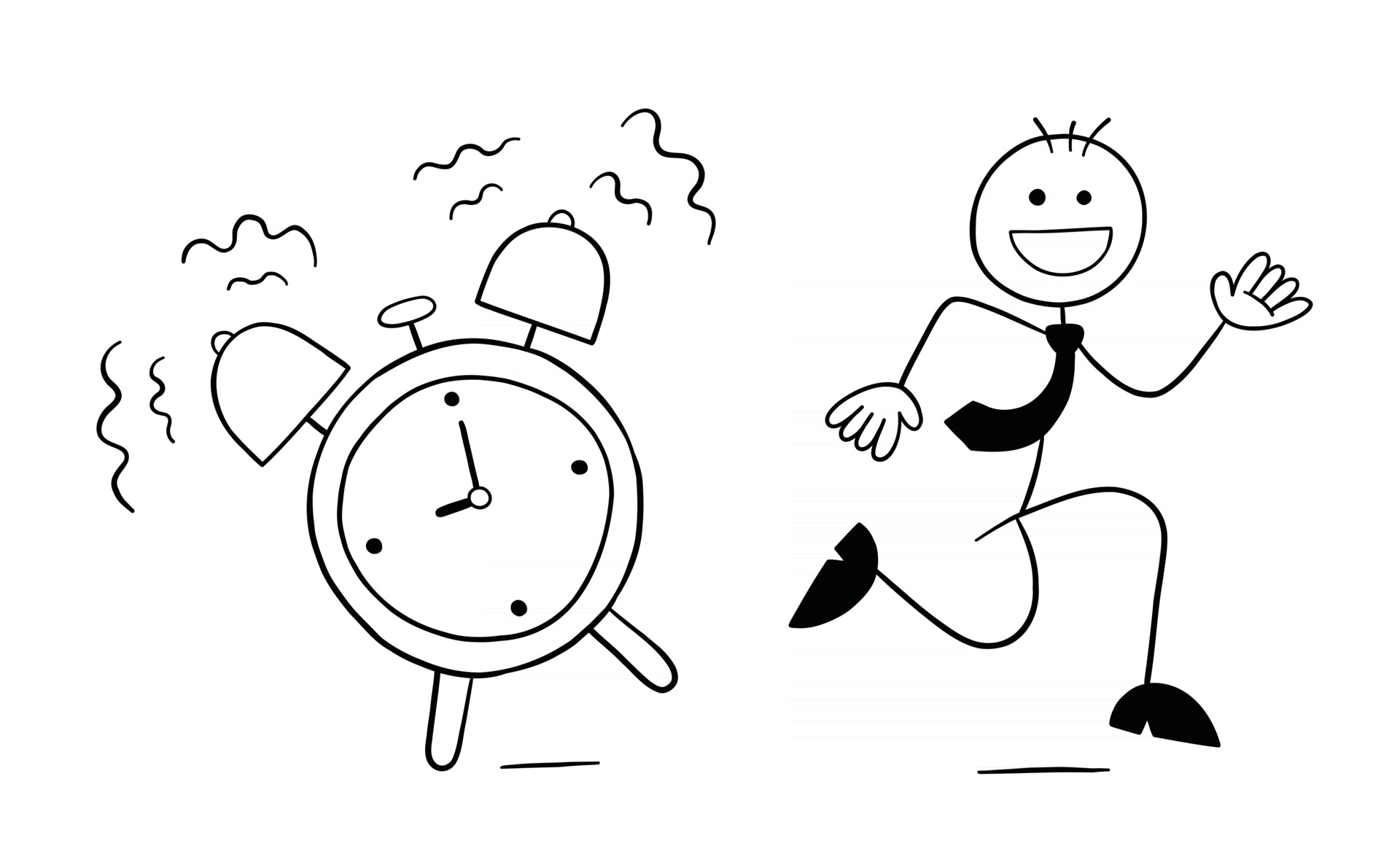 Alarm Goes Off and Stickman Businessman Character Running Vector