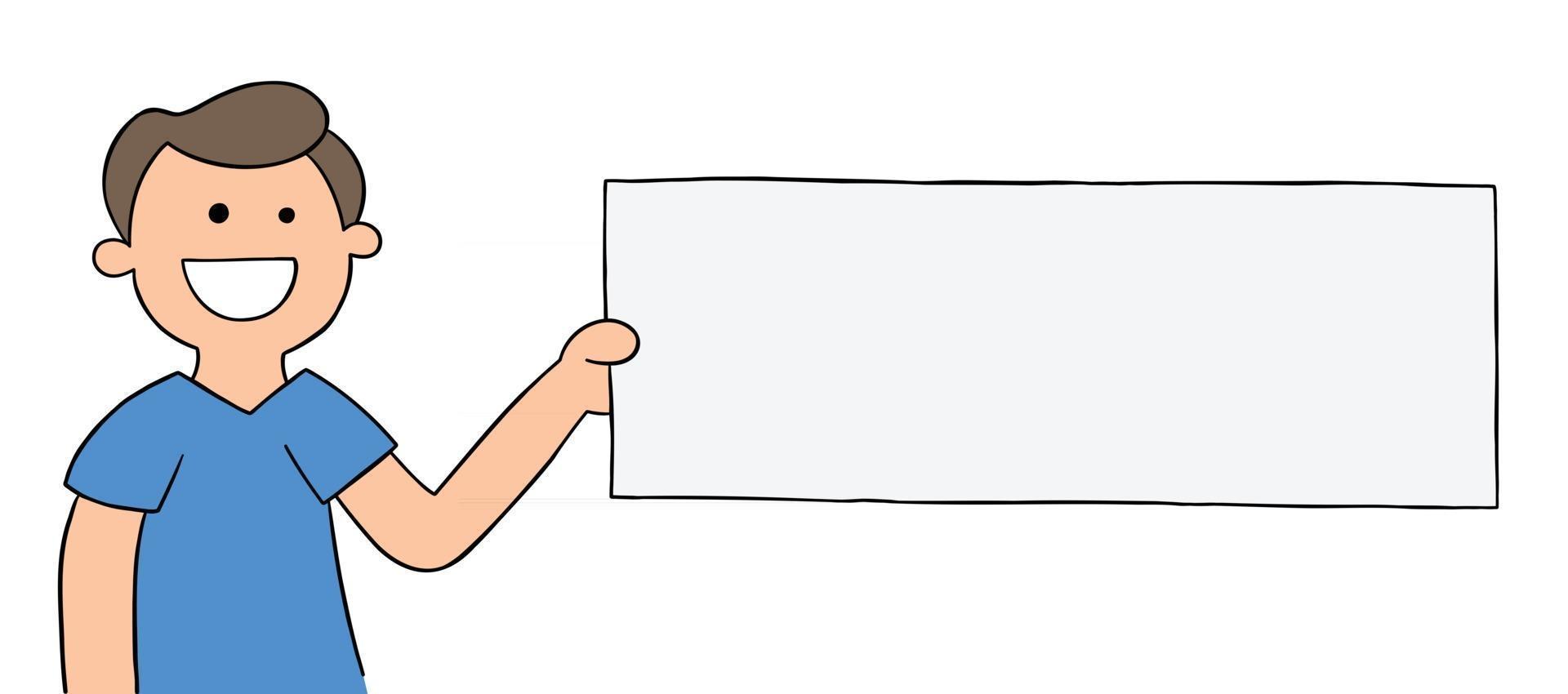 Cartoon Man Holding Blank Sign Sideways Vector Illustration