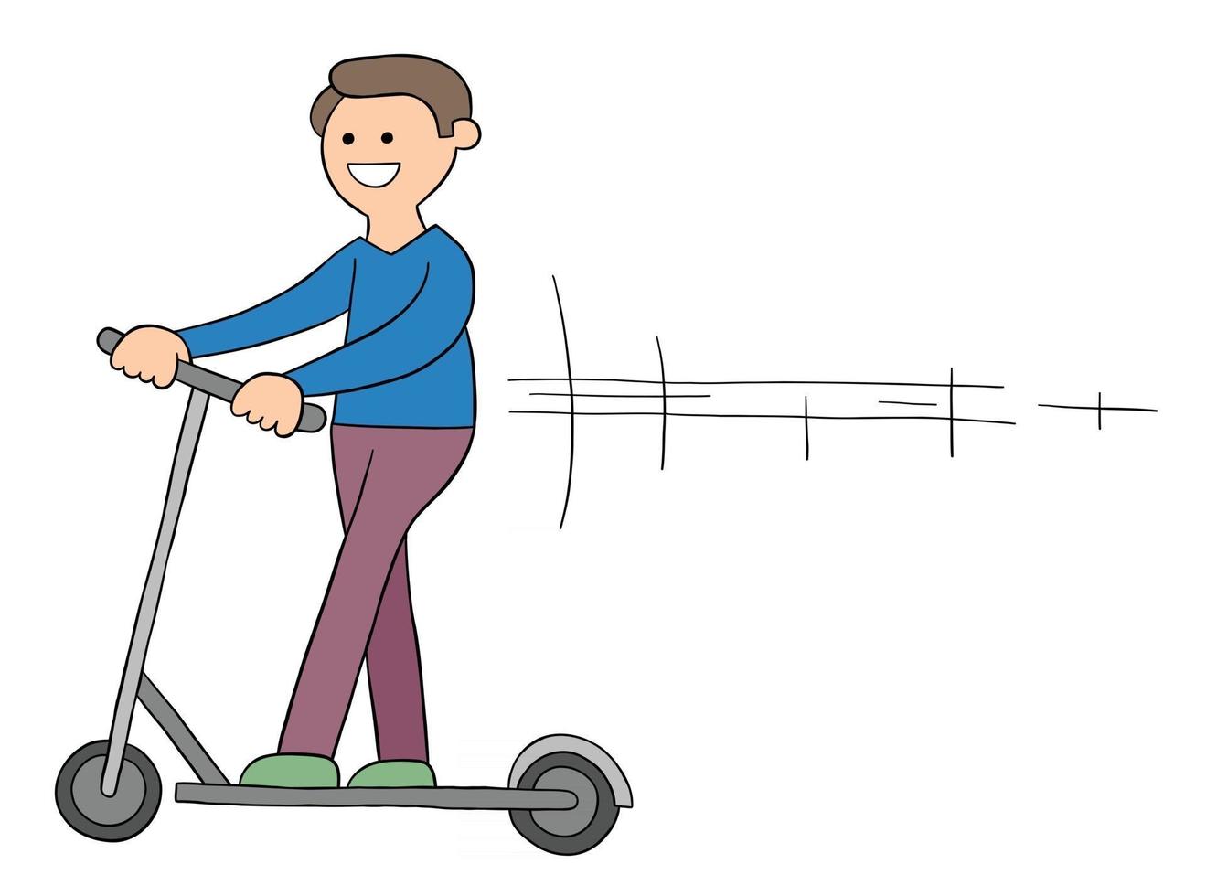 Cartoon Man Rides Electric Scooter Vector Illustration