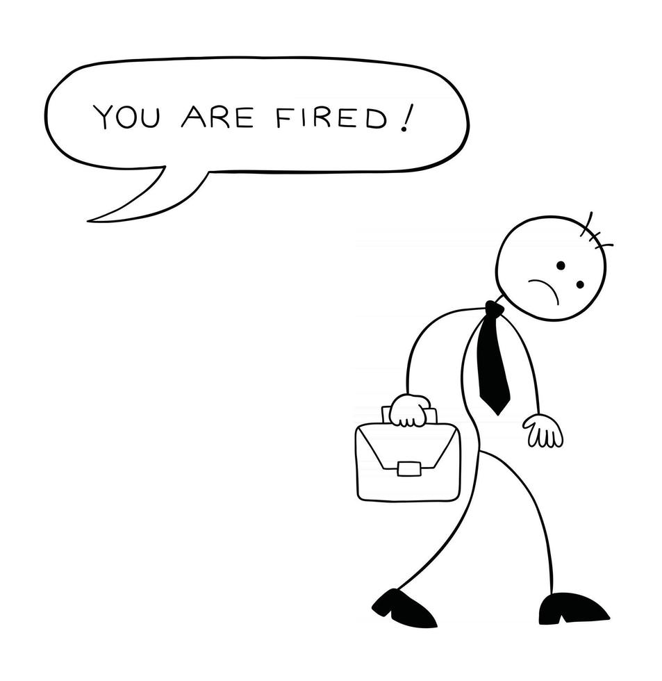 Stickman Businessman Character Got Fired and Leaving Sadly Vector Cartoon Illustration