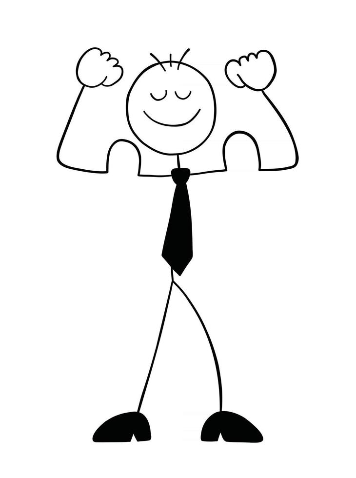Stickman Businessman Character Strong and Showing Biceps Vector Cartoon Illustration