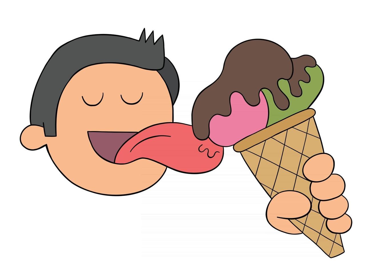 Cartoon Man Licks Ice Cream Vector Illustration