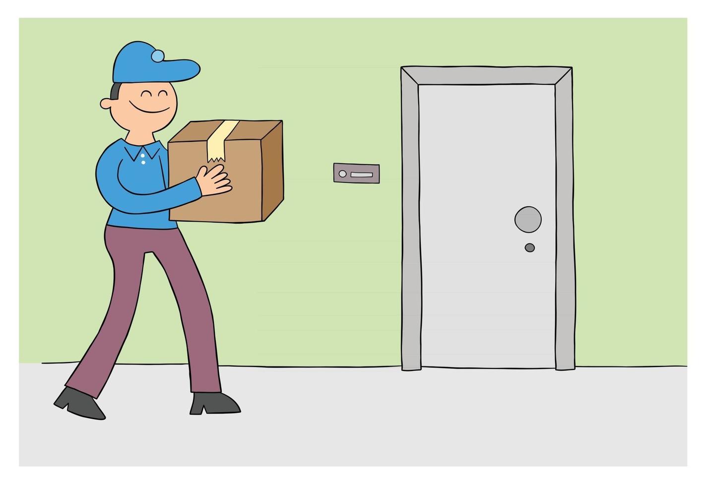 Cartoon Courier Brings the Parcel Vector Illustration