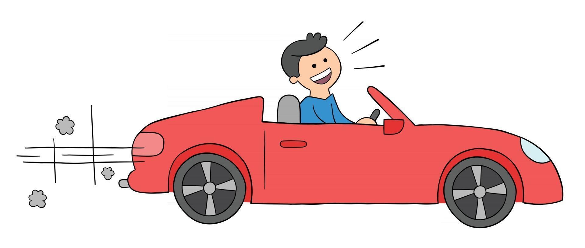 Cartoon Man Driving Luxury Convertible Car Vector Illustration