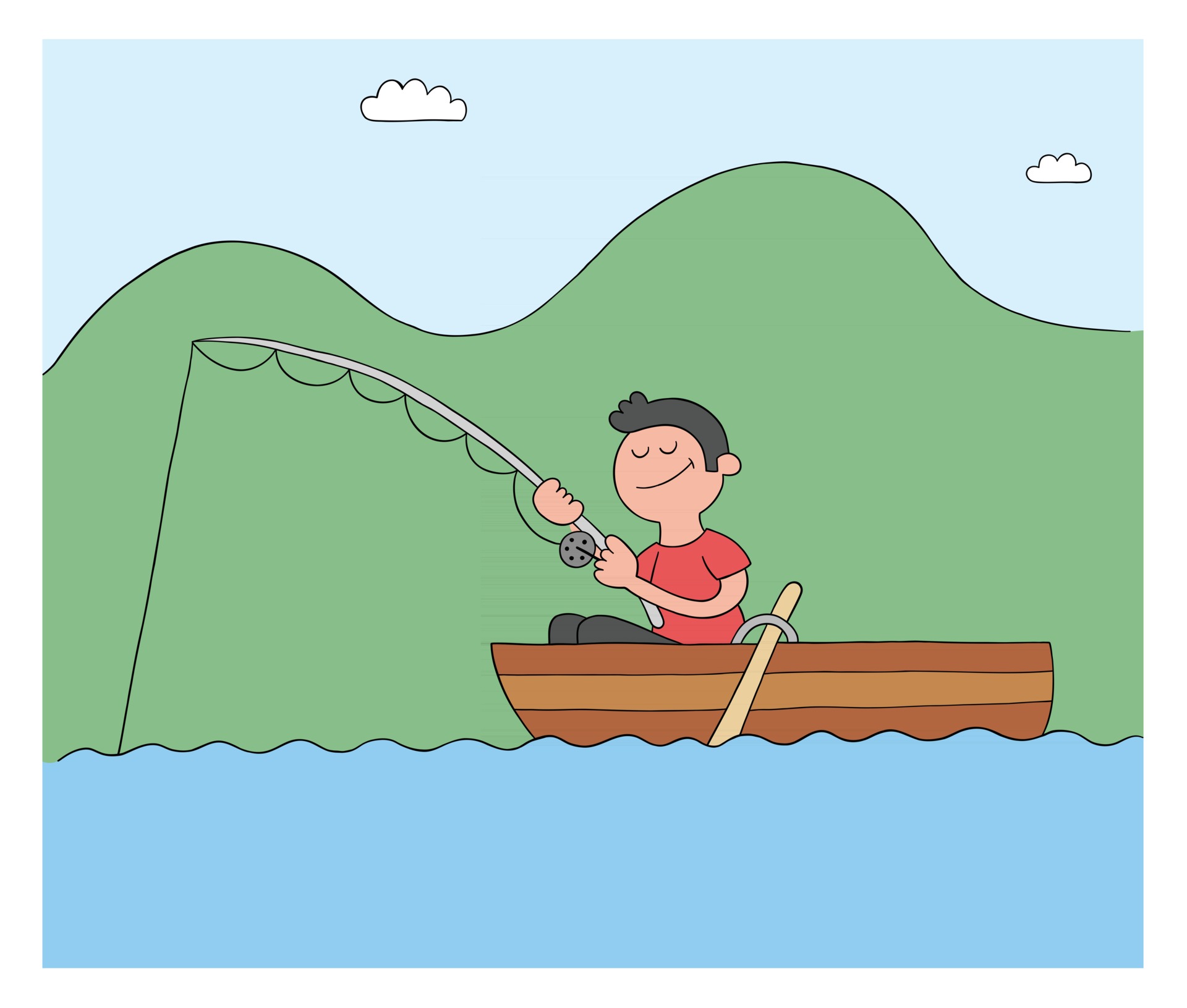 Cartoon Man Fishing With Hook In Boat Lake or Sea Vector Illustration  2889610 Vector Art at Vecteezy