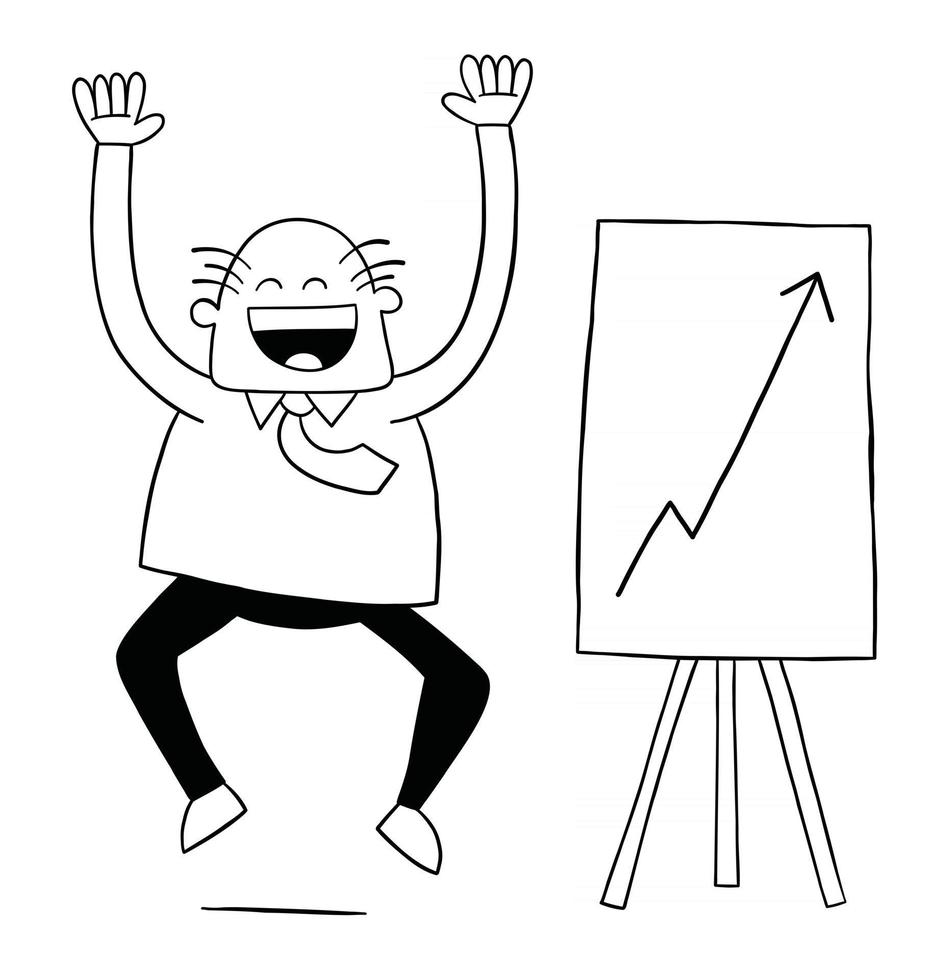 Cartoon Boss is Very Happy Because the Sales are So High Vector Illustration