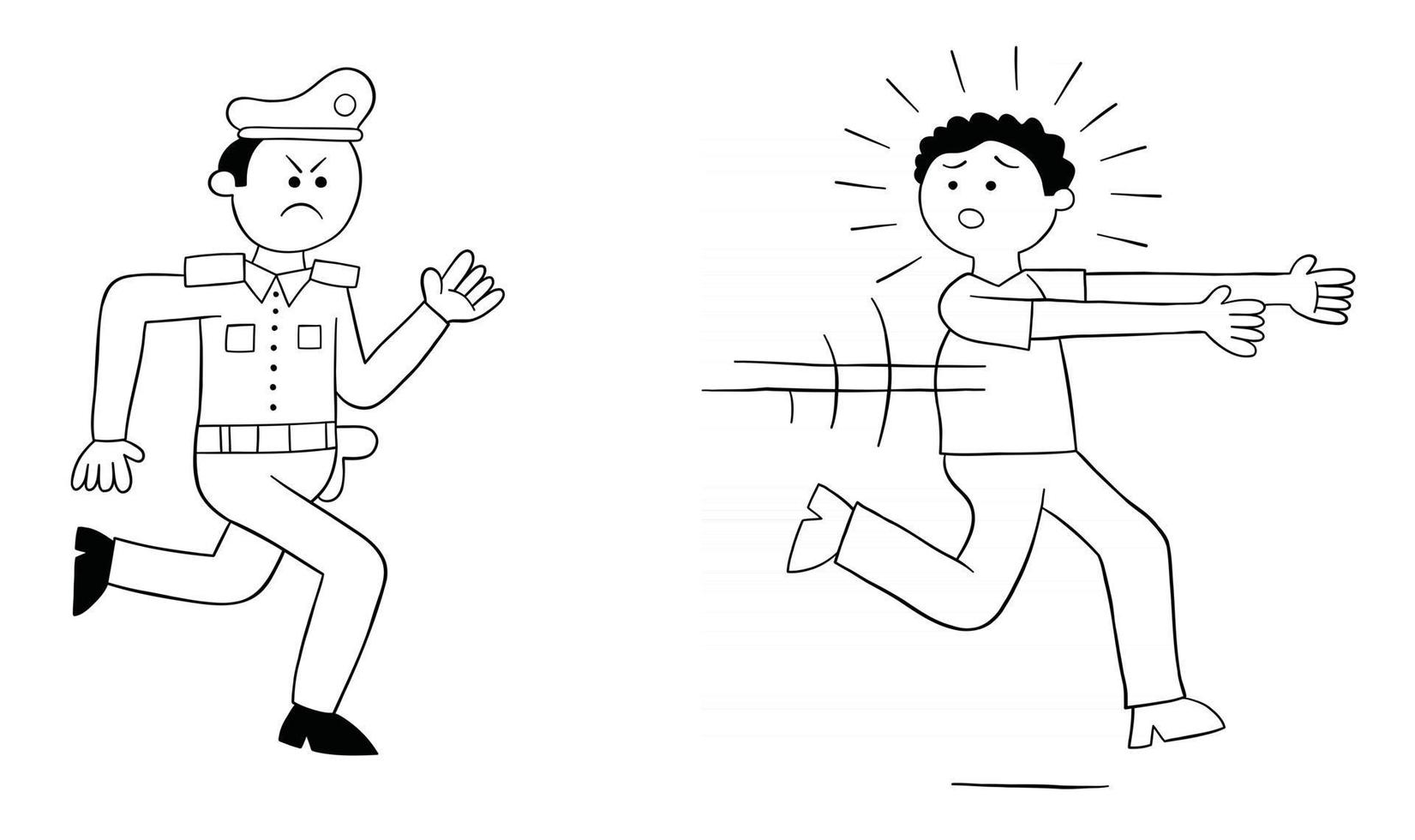 Cartoon Police Chasing Man Vector Illustration