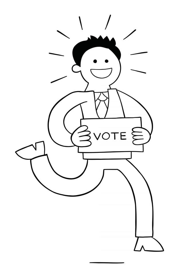 Cartoon Politician Running With a Paper That Says Vote Vector Illustration