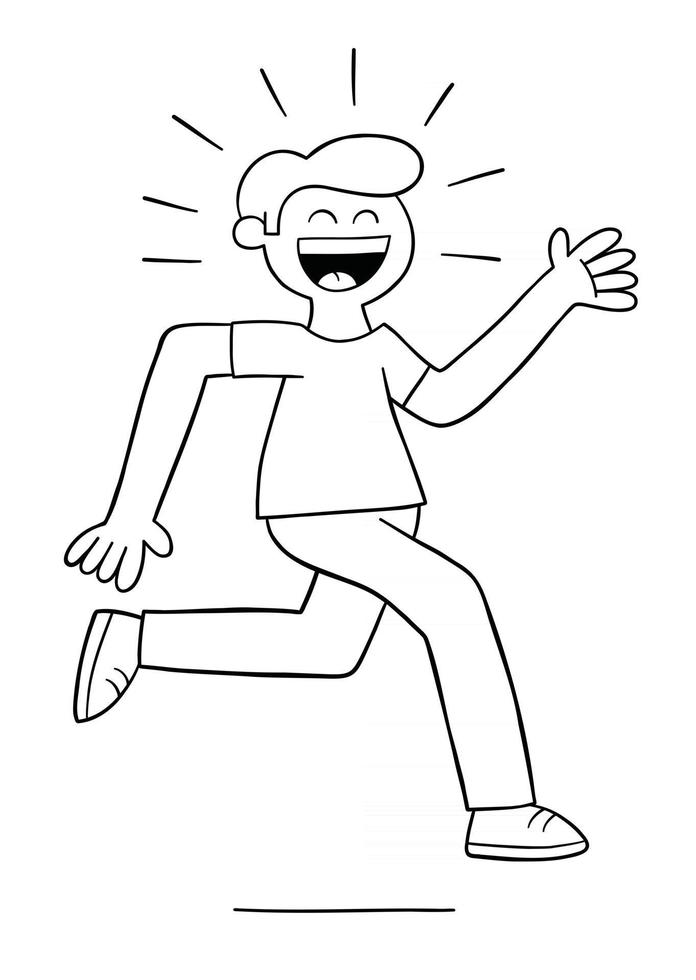 Cartoon Young Man is Very Happy and Running Vector Illustration