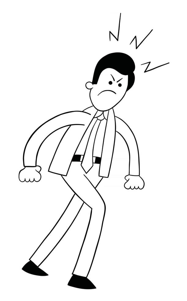 Cartoon Business Man Walking Angry Vector Illustration