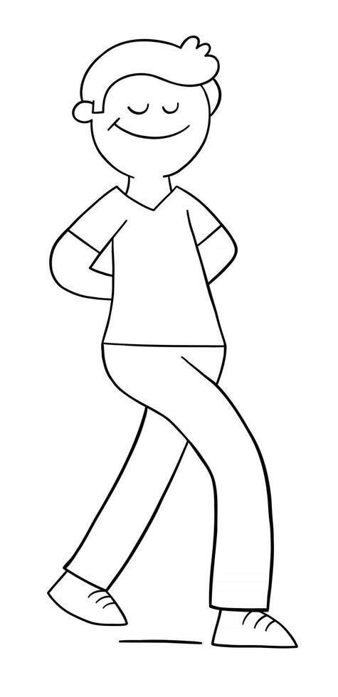 hombre de dibujos animados camina feliz con los ojos cerrados las manos  detrás de la ilustración vectorial 2889655 Vector en Vecteezy