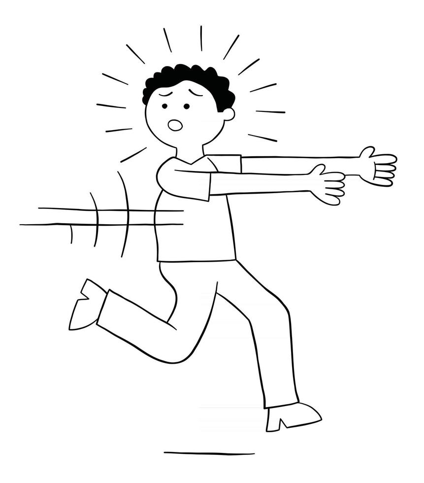 Cartoon Man is Afraid and Runs Away Vector Illustration