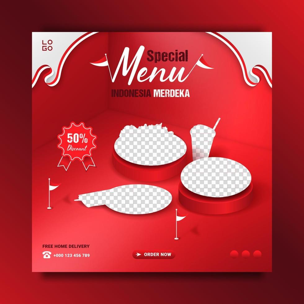 Indonesia's independence day special food menu promotion banner template, isometric style. vector
