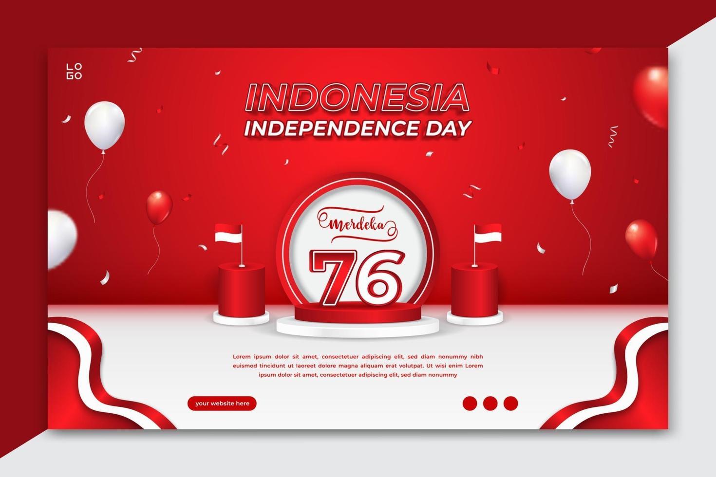 17 August, Indonesia's independence day horizontal banner template with balloons and confetti vector