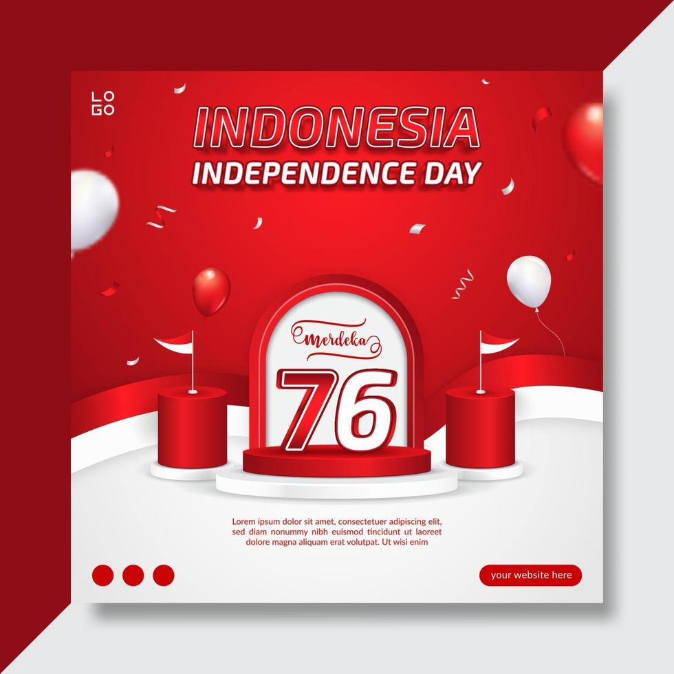 Editable Indonesia's independence day social media banner template with balloons and ribbon vector