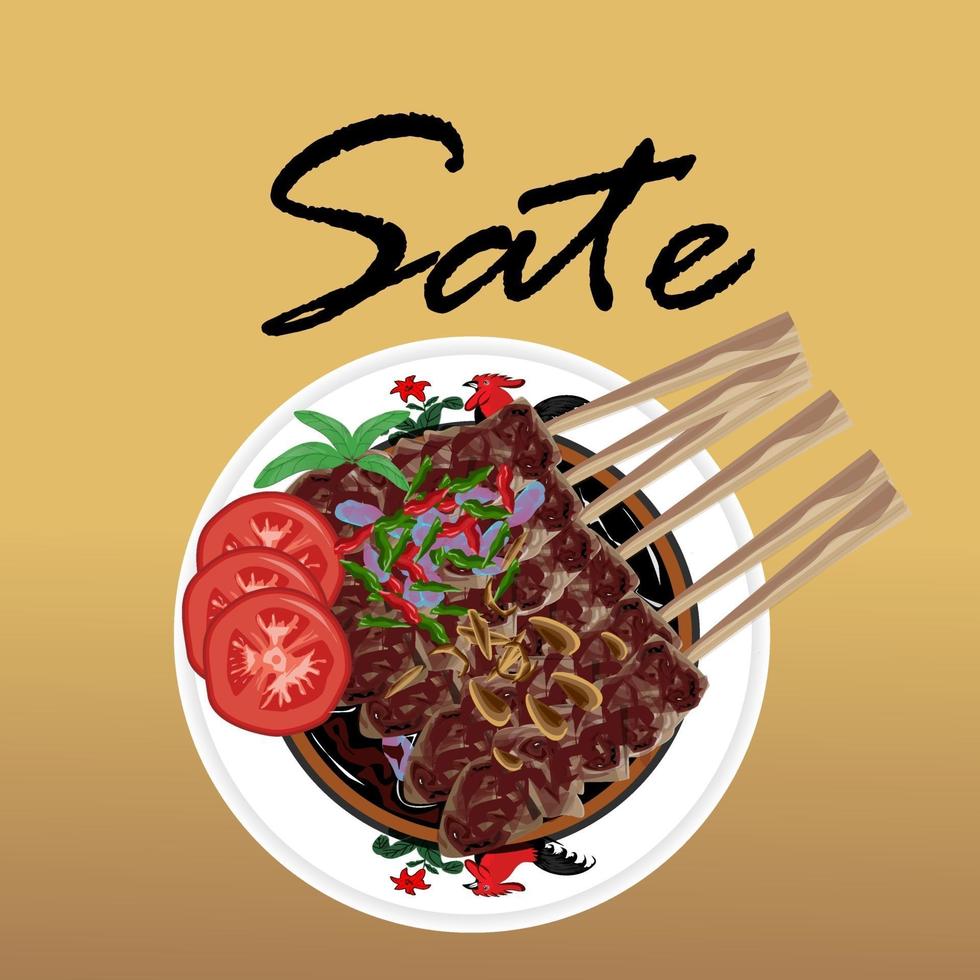 Ilustración de una comida tradicional indonesia llamada sate vector
