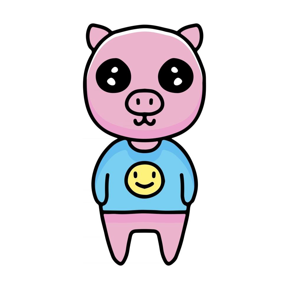 kawaii pig cartoon wearing clothing with emoji picture. Design illustration for sticker and apparel vector