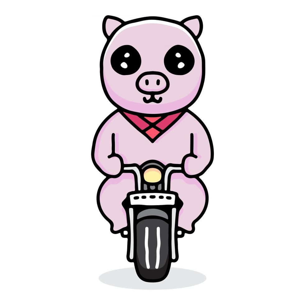 Dibujos animados de cerdo kawaii en bicicleta. ilustración para pegatinas y ropa. vector