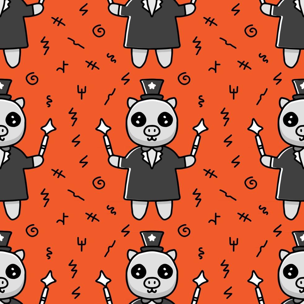 cute seamless pattern of little magician pig . Design background illustration with cartoon style. vector
