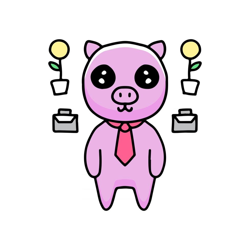 kawaii pig businessman cartoon. Design illustration for sticker and apparel vector