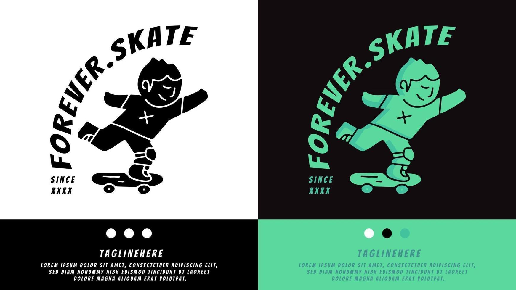niño jugando patineta en estilo retro. ilustración para camisetas, carteles, logotipos, adhesivos o prendas de vestir. vector