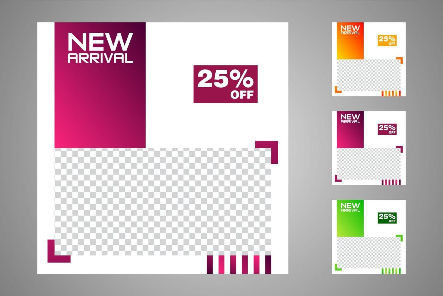 New set of editable minimal banner templates. Suitable for social media posts and web or internet ads. Vector illustration with photo college.