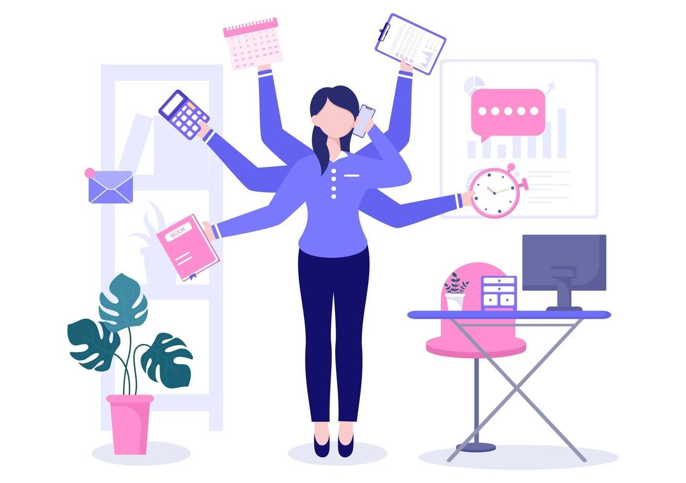 Multitasking Business Woman Illustration vector