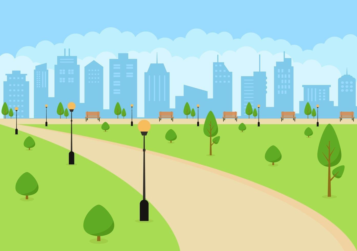 City Park Illustration For People Doing Sport, Relaxing, Playing Or Recreation With Green Tree And Lawn. Scenery Urban Background vector