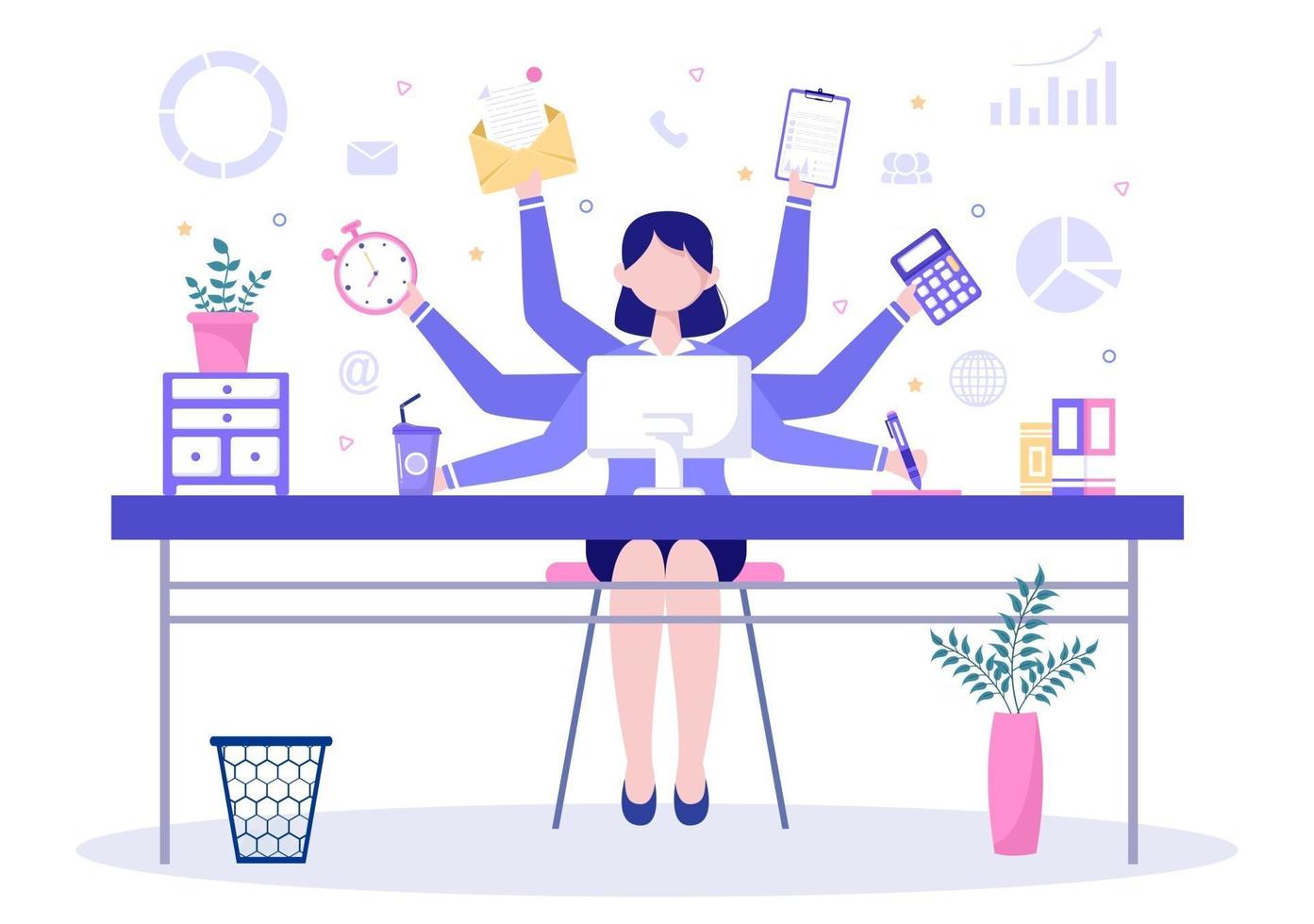 Multitasking Business Woman Illustration vector