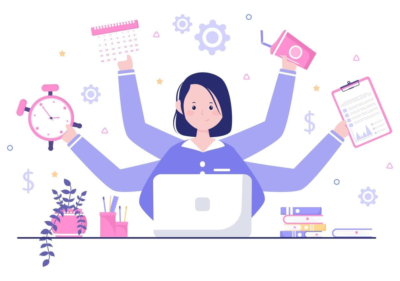 ilustración de mujer de negocios multitarea vector