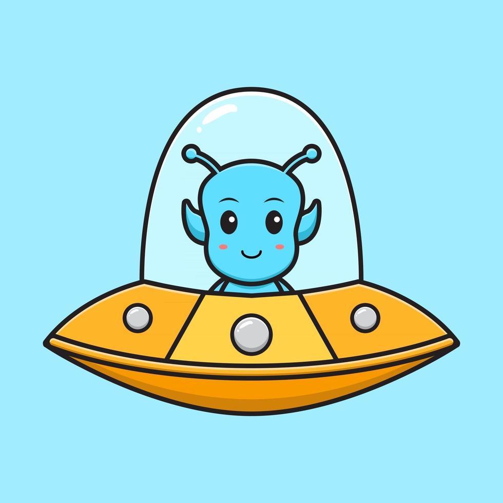 Cute alien flying with ufo cartoon vector icon illustration