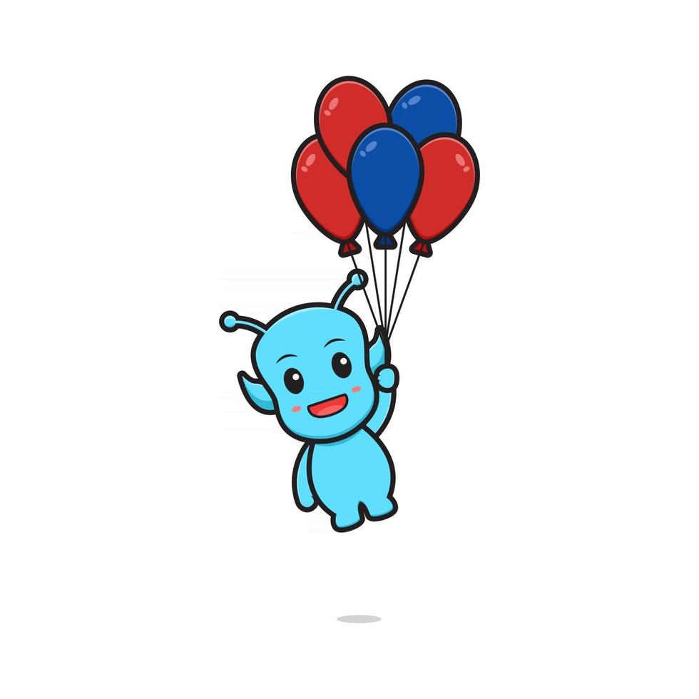 Cute alien flying with balloon cartoon vector icon illustration