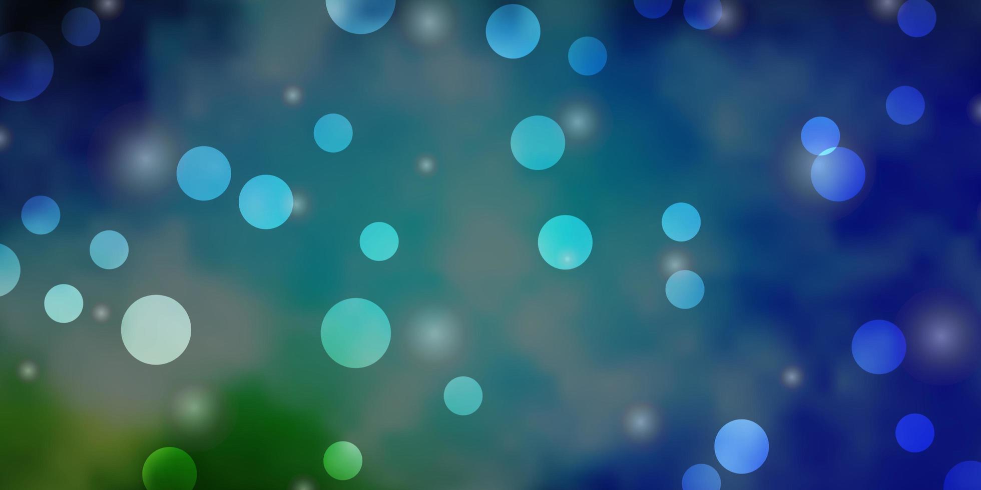 Light Blue, Green vector background with circles, stars.