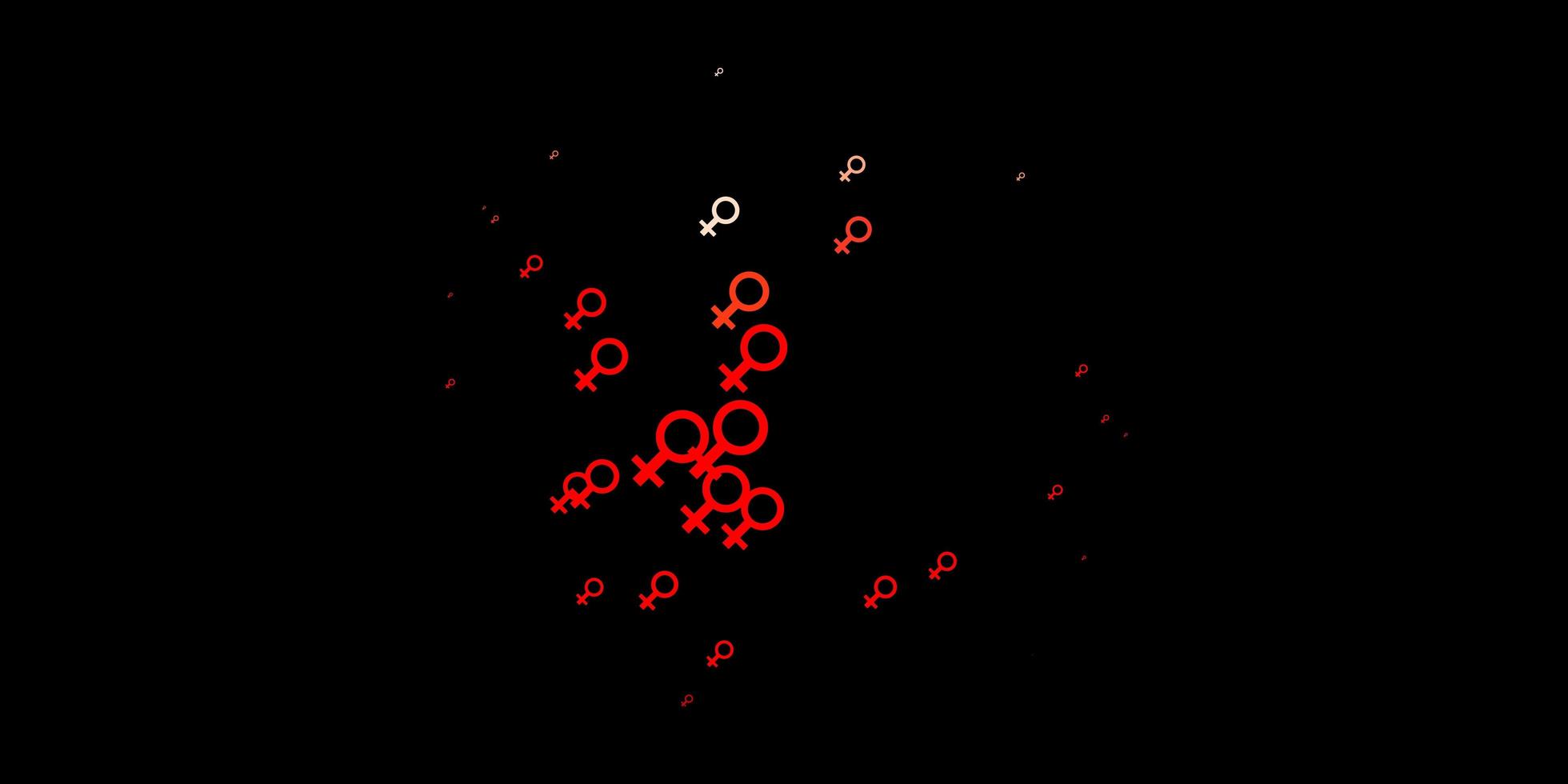 Telón de fondo de vector rojo oscuro con símbolos de poder de la mujer.