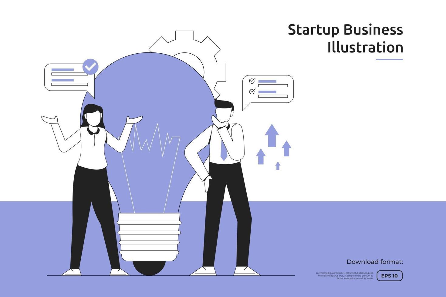 creative idea for business opportunity with businessman and bulb light illustration. startup launch and investment venture. teamwork metaphor design web landing page or mobile vector