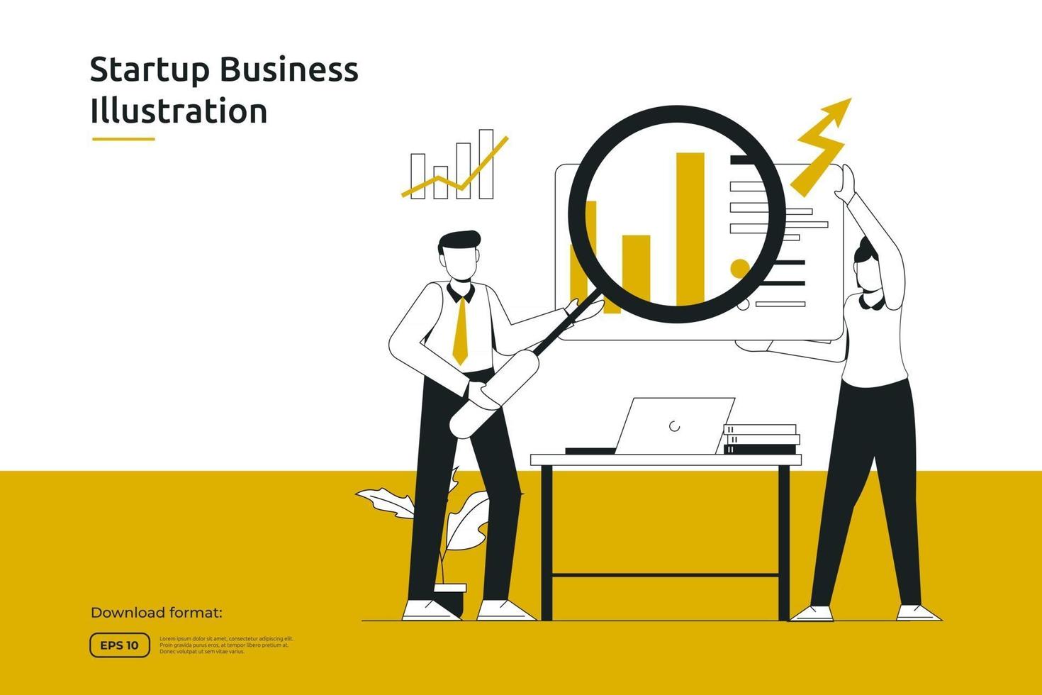 research, analyst and monitoring business investment or financial adviser concept. startup launch and teamwork metaphor design web landing page or mobile vector