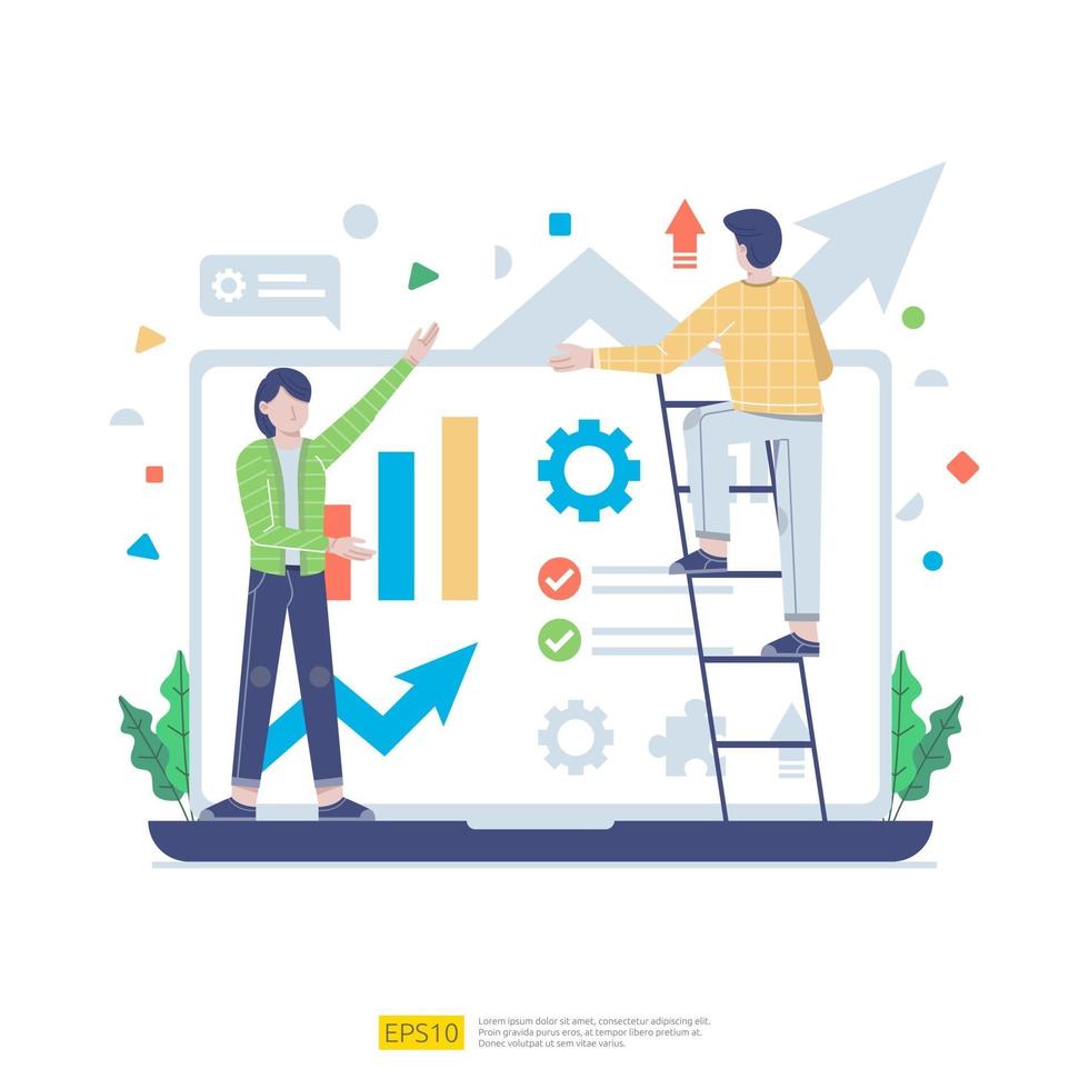 Startup employees teamwork. men and women scenes at office working and make some planning. Business concept illustration of brainstorming,  meeting, negotiation, talking to each other vector