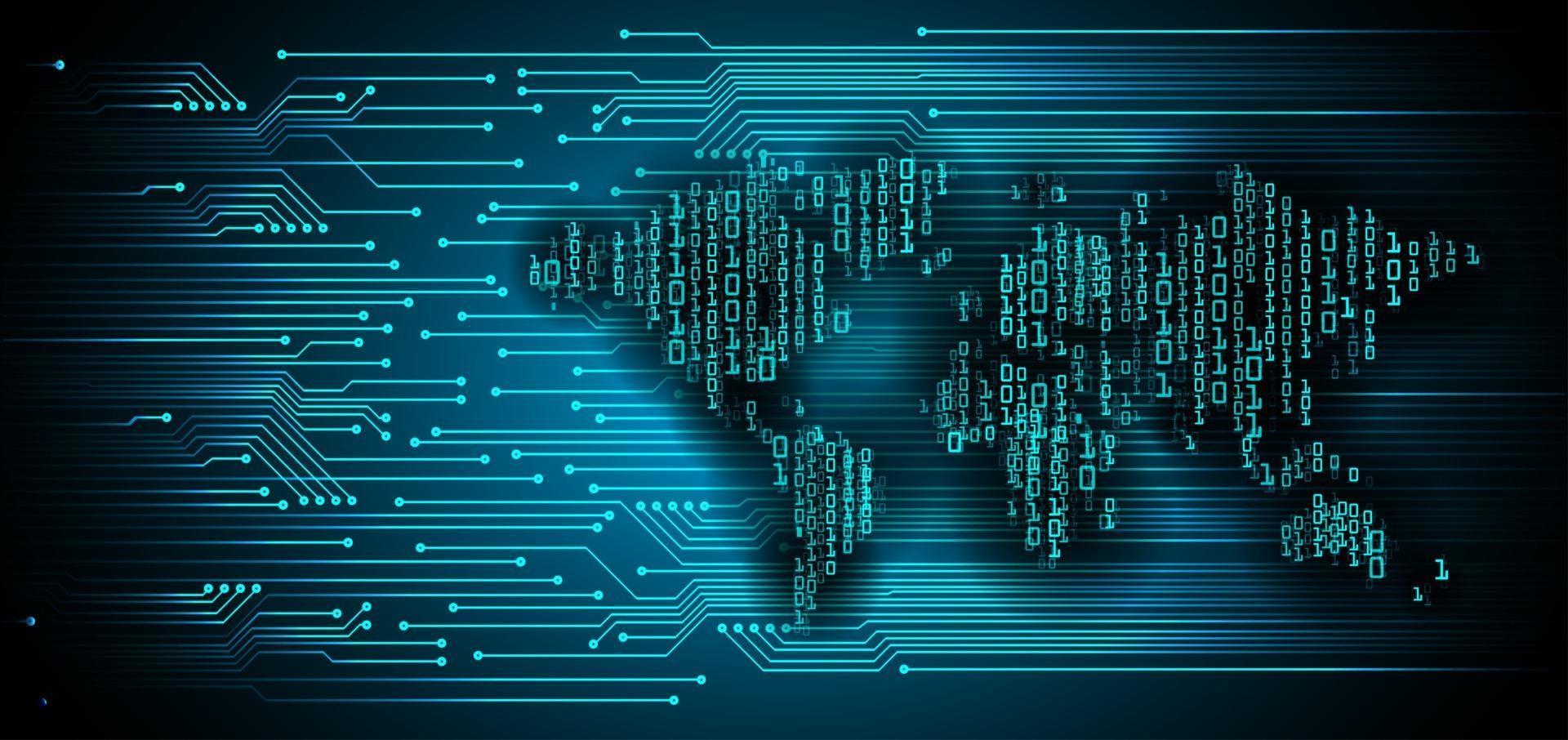 world binary circuit board future technology, blue hud cyber security concept background vector
